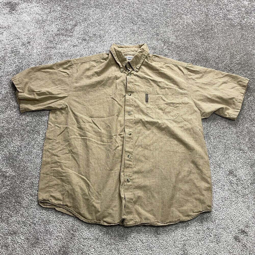 Columbia Button Up Shirt Mens XL Brown Short Sleeve Fishing Outdoor Cotton Tee